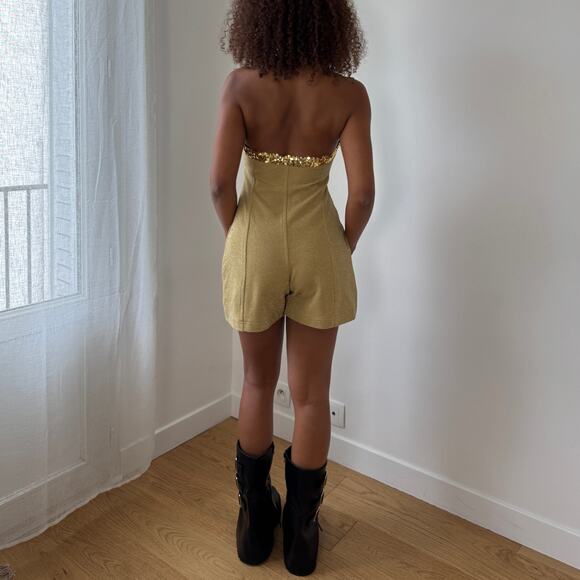 Vintage Italian Gold Lurex Bustier Romper with Sequin Back (S) - Picture 1 of 8